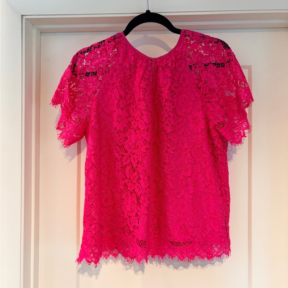 J. Crew Hot Pink Lace Short-Sleeve Blouse